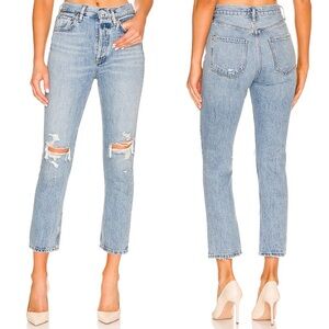 AGOLDE Riley High Rise Straight Crop Jeans Blitz‎ Blue Size 25 Denim Button Fly